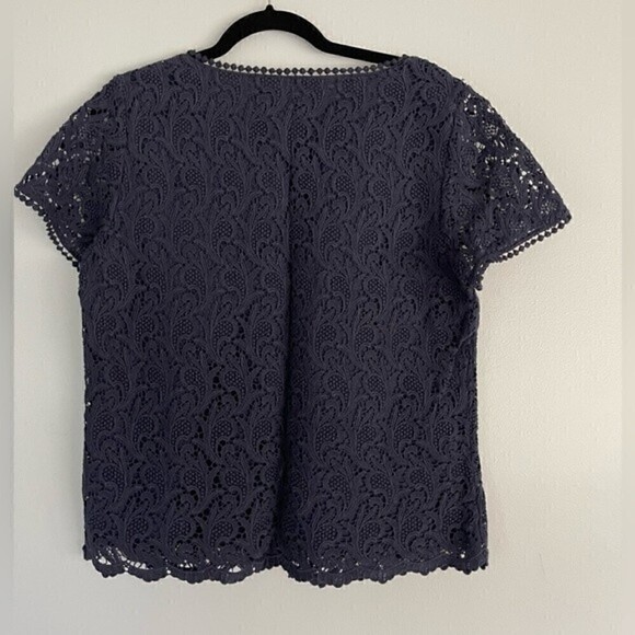 Talbots Blue Short Sleeve Scoop Neck Lace Top Lined | Size 12 - Picture 5 of 13
